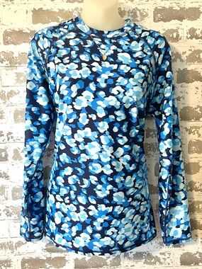 Halcurt Rash Guard Swim Top XL Blue Camo Long Sleeve Built In Bra UPF Stretch